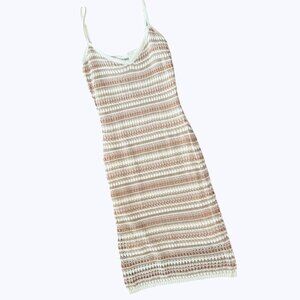 NWT Olive & Oak Knit Crochet Spaghetti Strap Bodycon Midi Sundress Size Medium